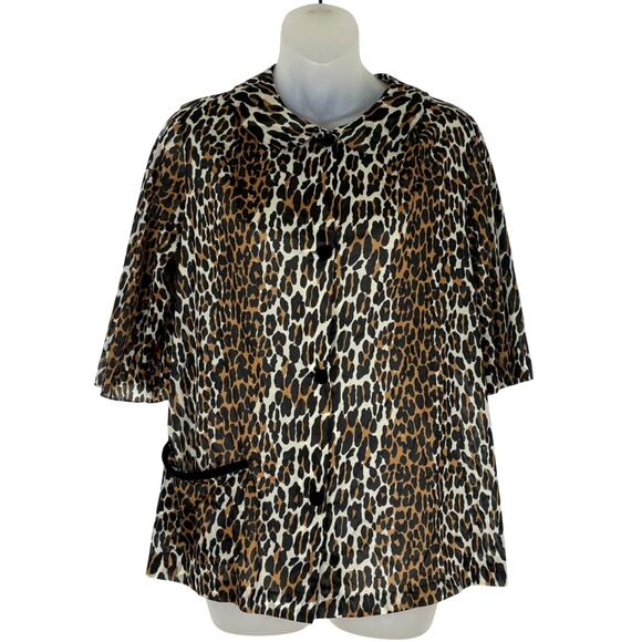 Vintage Vanity Fair Leopard Print Peter Pan Collar Nylon Button Front Top 32 - Picture 1 of 7